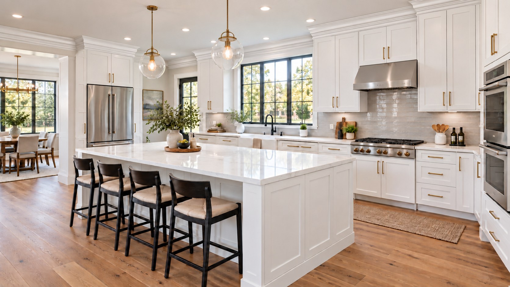 Bright white kitchen with a large island — design inspiration